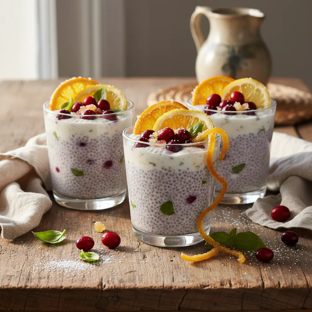 Cranberry Basil Chia Pudding Cups with Candied Citrus