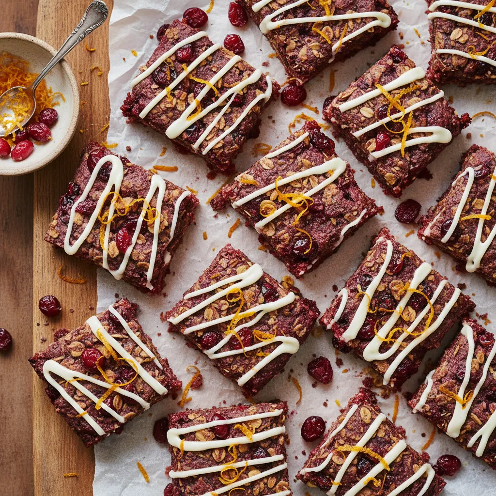 Cranberry Beet Bliss Bars with Orange Zest Drizzle