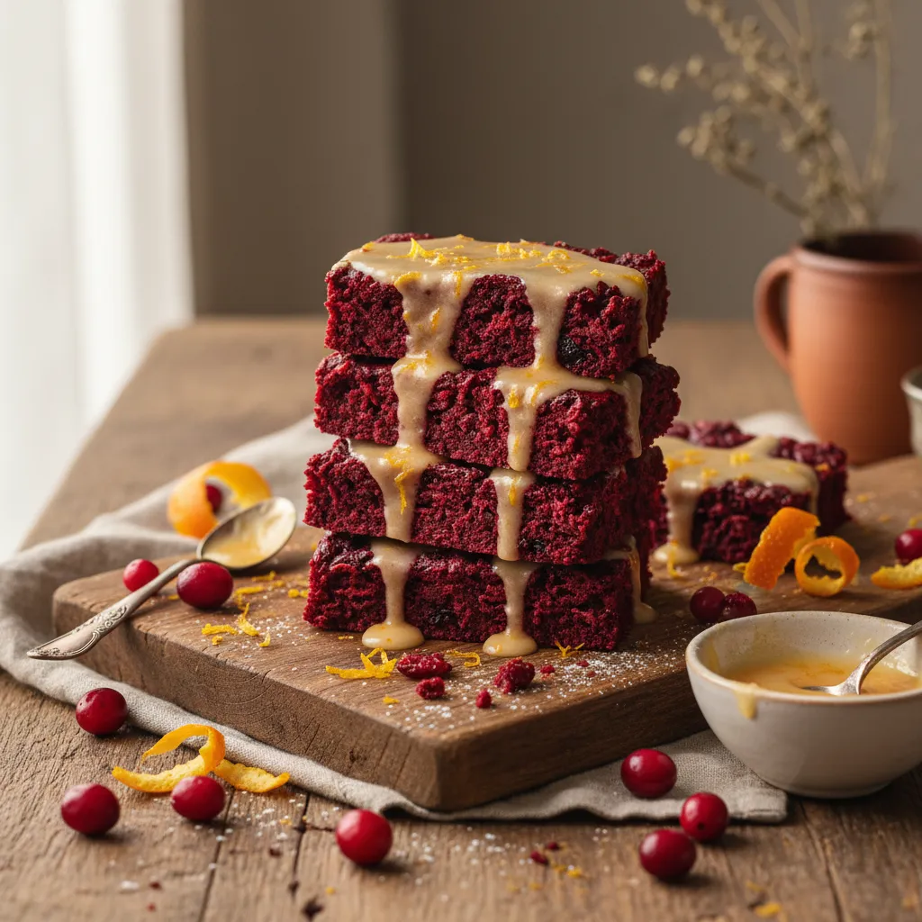 Cranberry Beet Bliss Bars with Orange Zest Drizzle