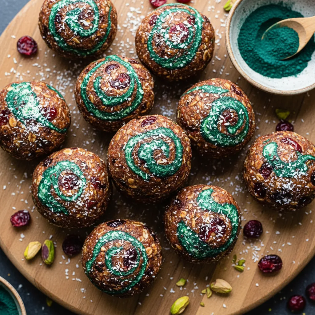 Cranberry Bliss Energy Bites with Spirulina Swirl