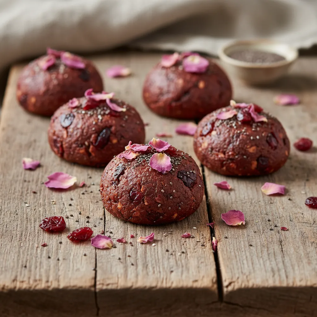 Cranberry Chia Delight Bites with Edible Rose Petals