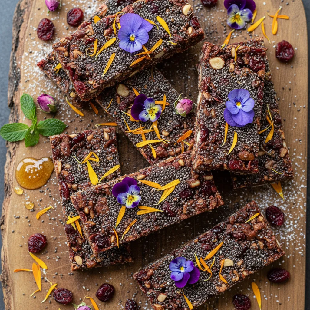 Cranberry Chia Energy Bars with Edible Flower Surprise