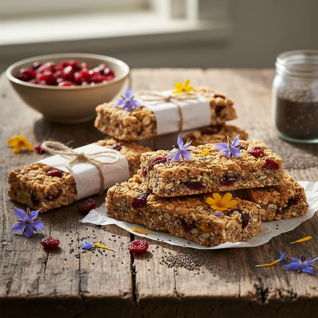 Cranberry Chia Energy Bars with Edible Flower Surprise