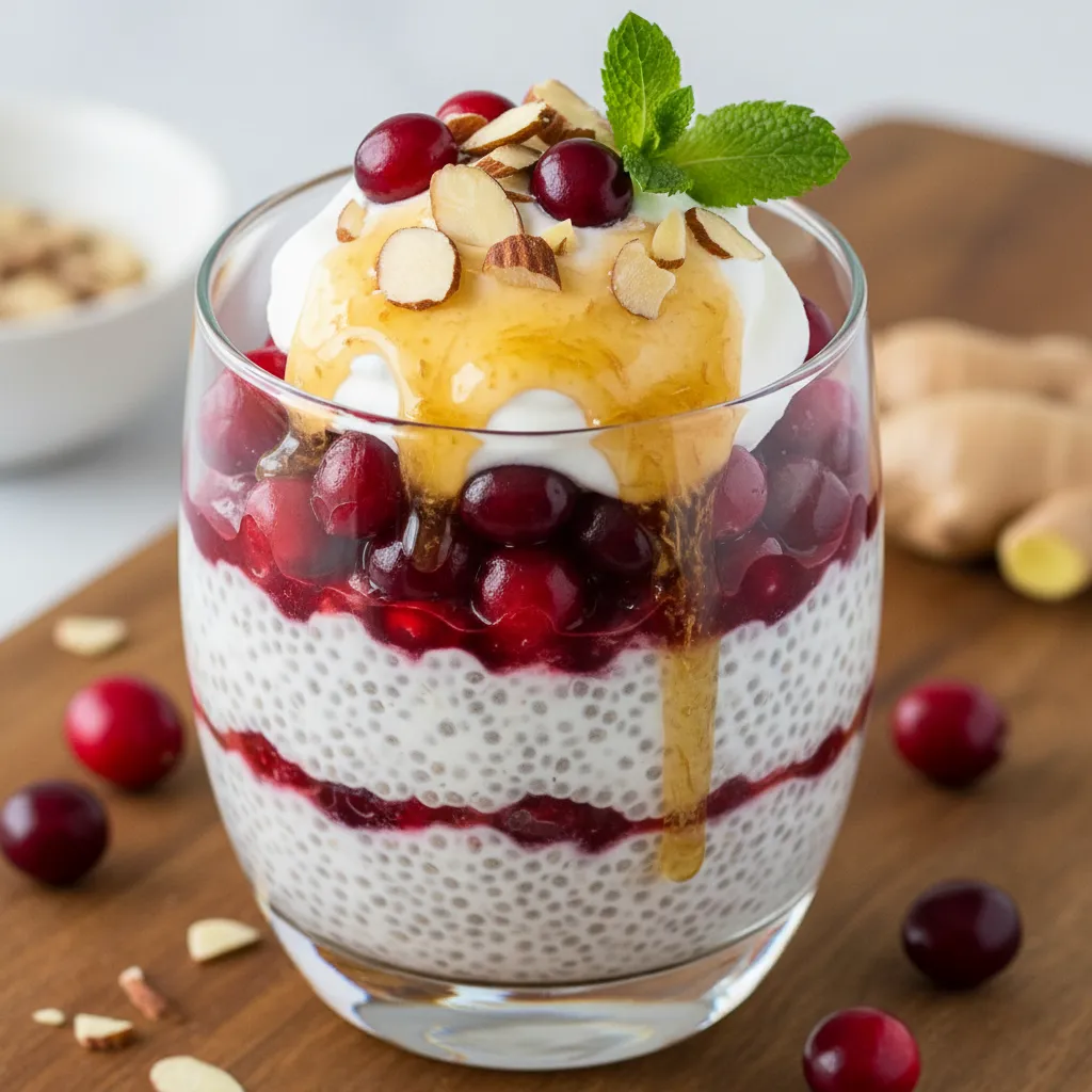 Cranberry Chia Pudding Parfait with Maple Ginger Swirl