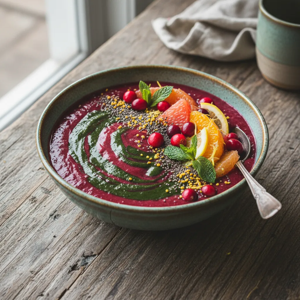 Cranberry Citrus Antioxidant Smoothie Bowl with Spirulina Swirl