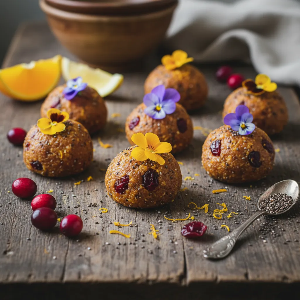 Cranberry Citrus Chia Energy Bites with Edible Flower Surprise