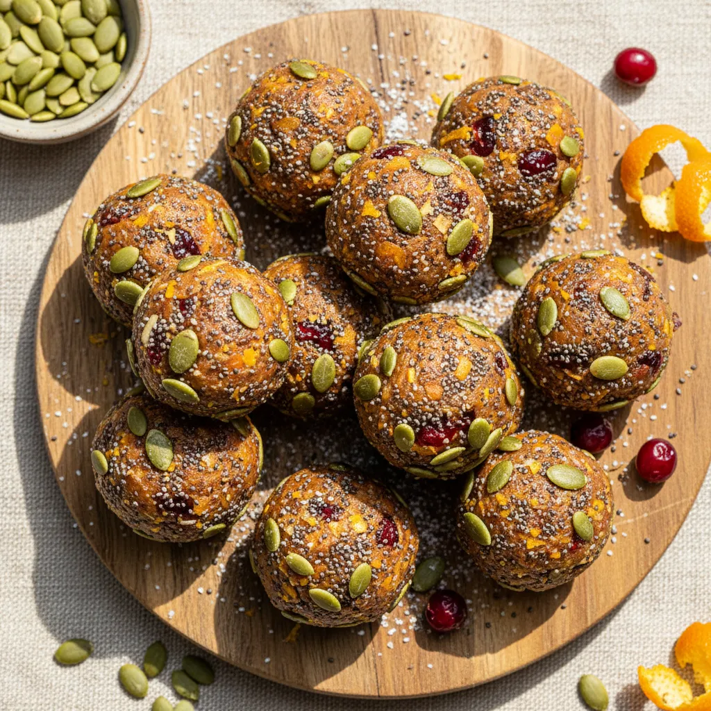 Cranberry Citrus Chia Energy Bites with Pumpkin Seed Crunch