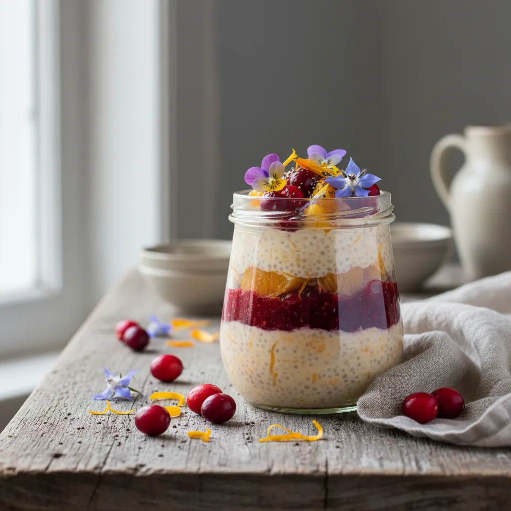 Cranberry Citrus Chia Energy Pudding with Edible Flowers