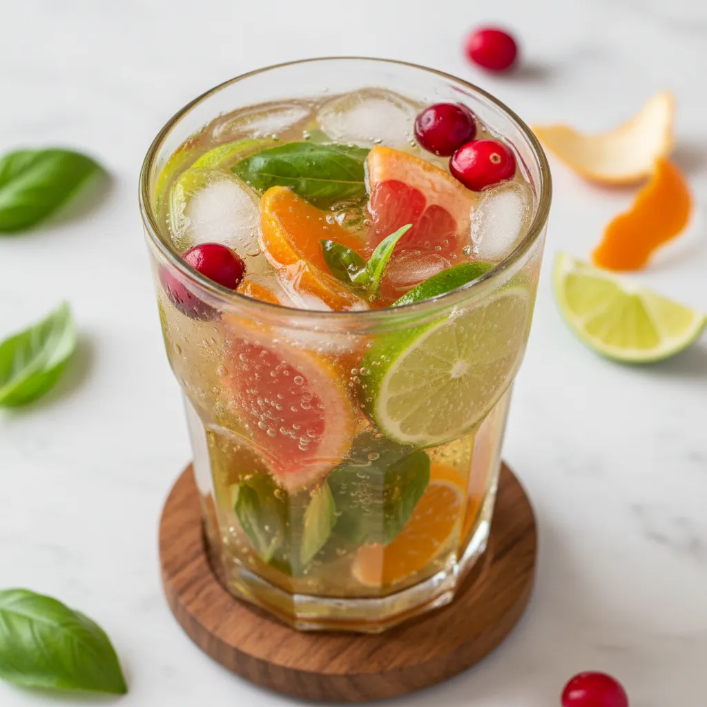 Cranberry Citrus Green Tea Spritzer with Basil