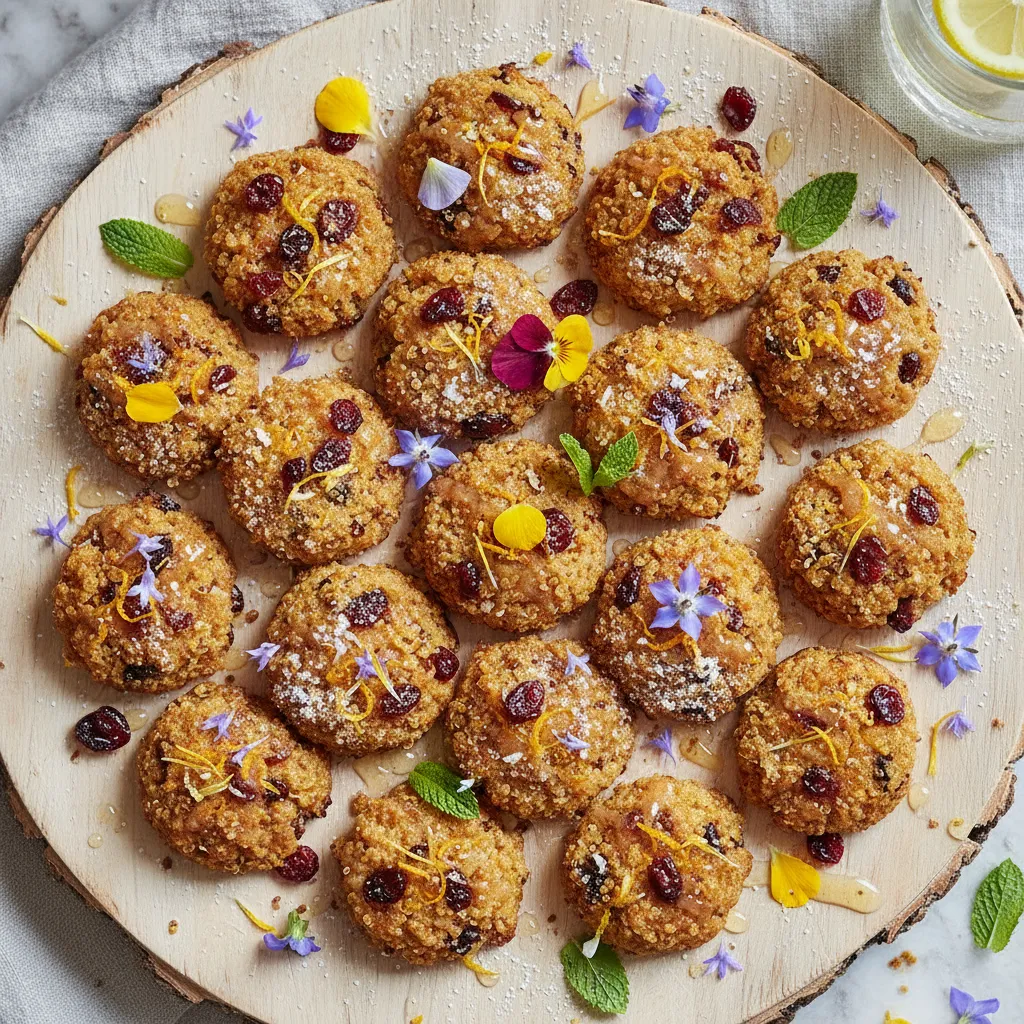 Cranberry Citrus Quinoa Bites With Edible Flower Garnish