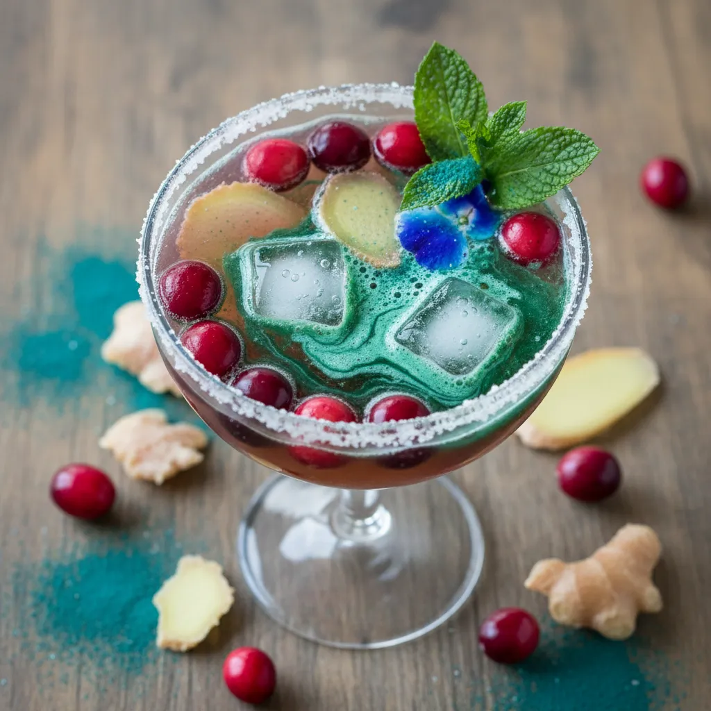 Cranberry Ginger Sparkler with Spirulina Boost