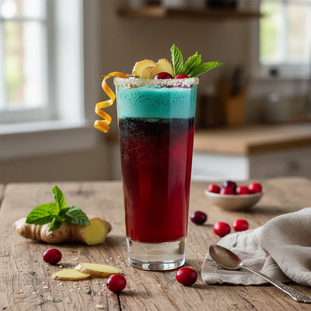 Cranberry Ginger Sparkler with Spirulina Boost
