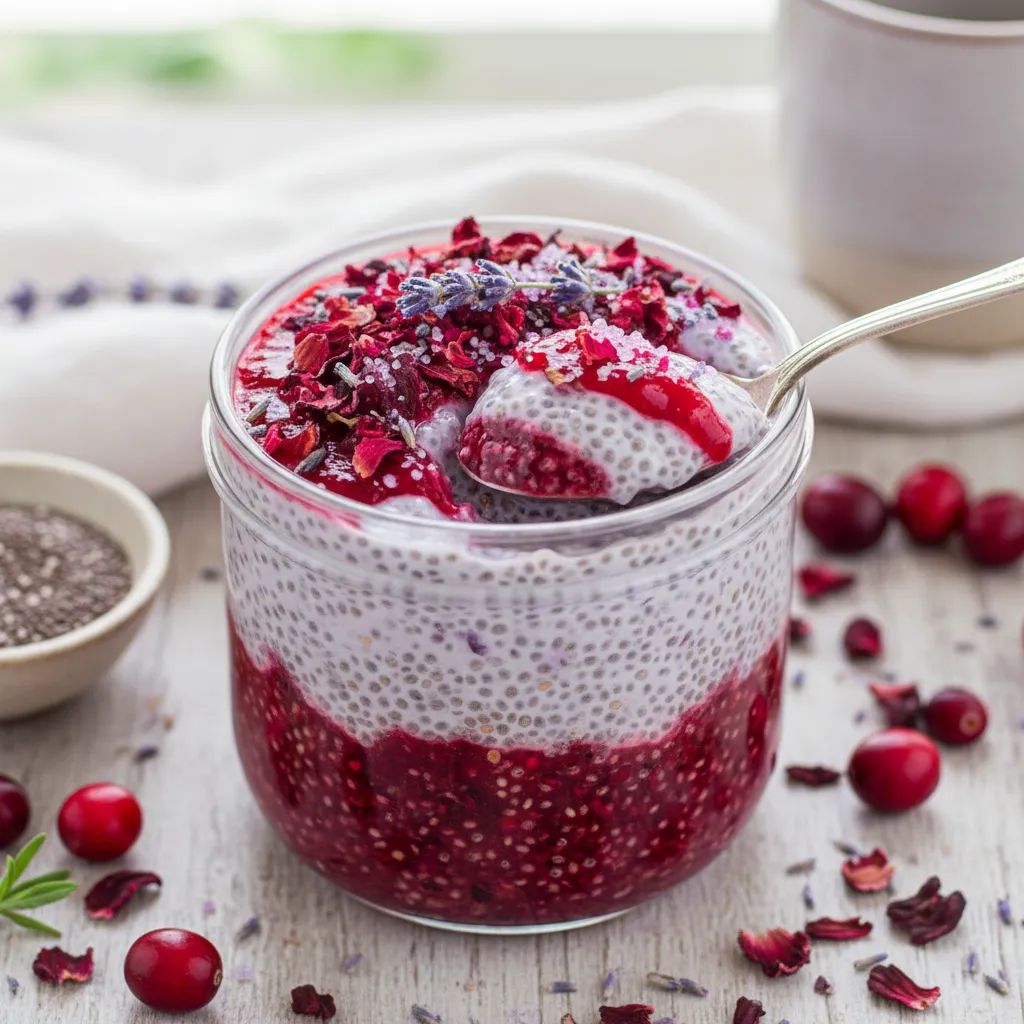 Cranberry Hibiscus Chia Lavender Pudding