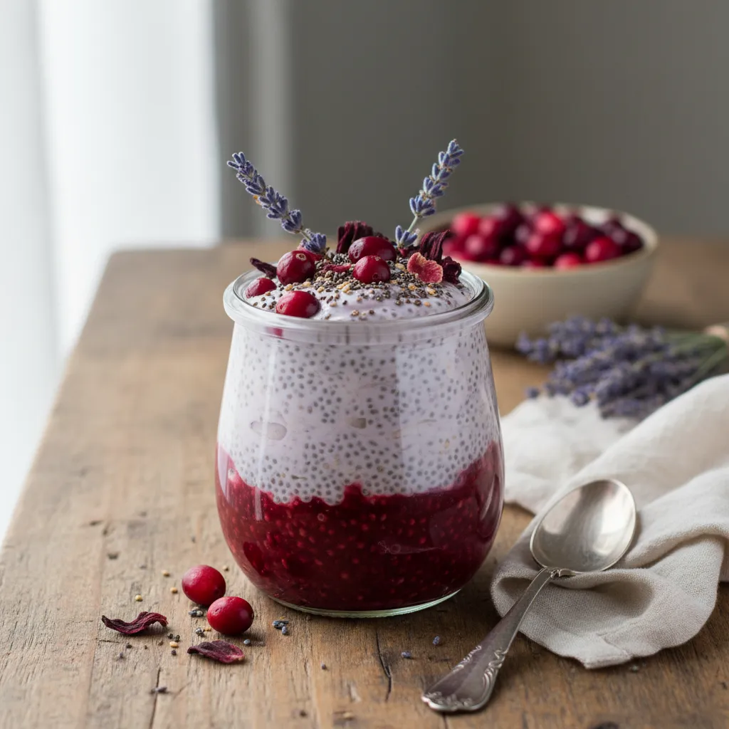 Cranberry Hibiscus Chia Lavender Pudding