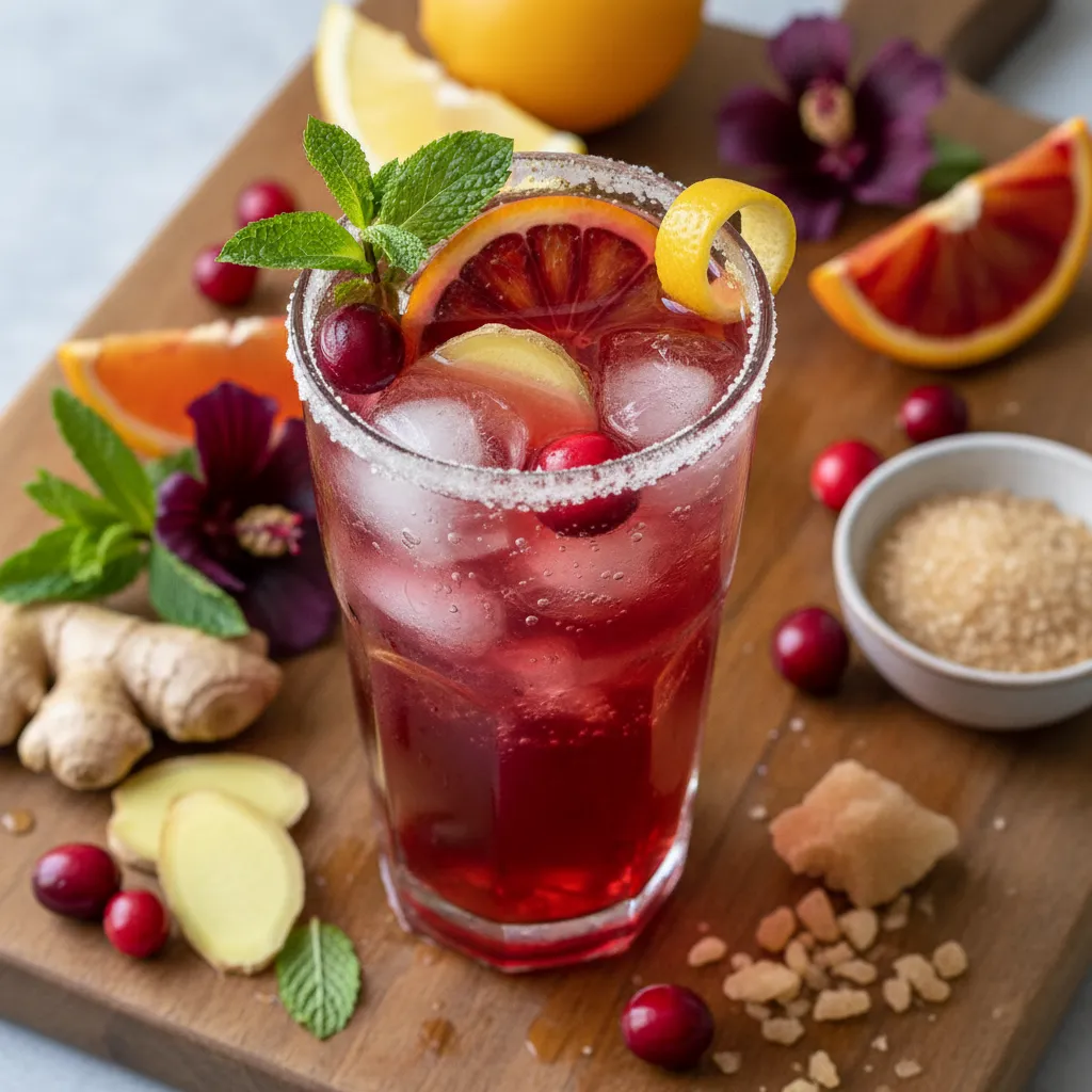 Cranberry Hibiscus Sparkler with Ginger and Citrus Burst