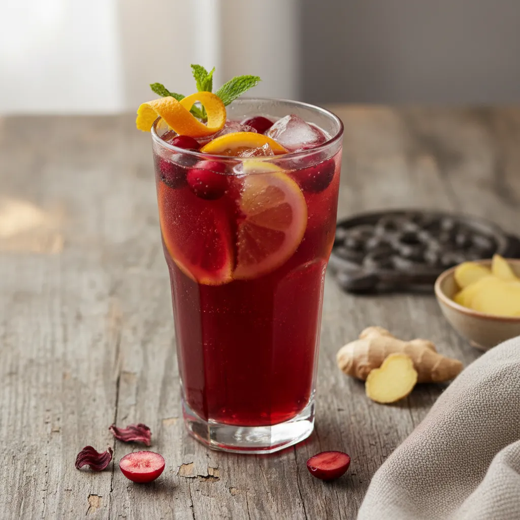 Cranberry Hibiscus Sparkler with Ginger and Citrus Burst