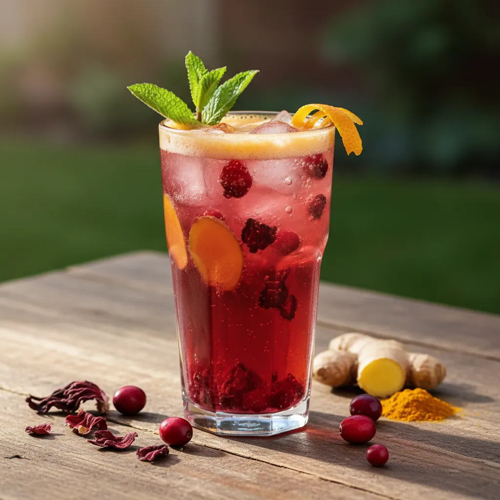 Cranberry Hibiscus Sparkling Refresher with Turmeric Twist