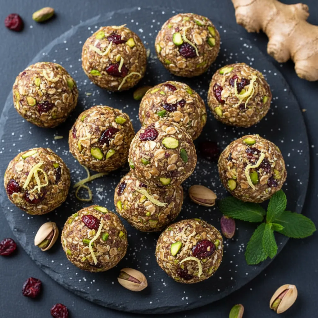 Cranberry Pistachio Energy Bites with a Twist of Ginger