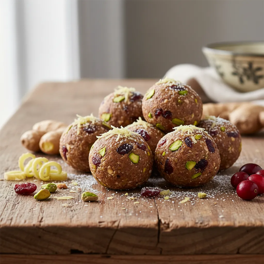 Cranberry Pistachio Energy Bites with a Twist of Ginger