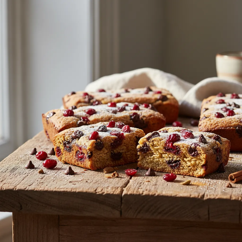 Cranberry Spiced Chocolate Chip Bliss Bars