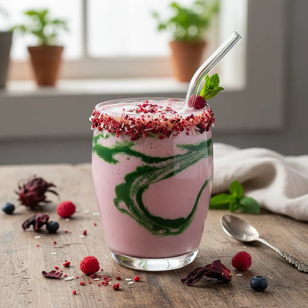 Creamy Hibiscus Berry Infusion Smoothie with Spirulina Swirl