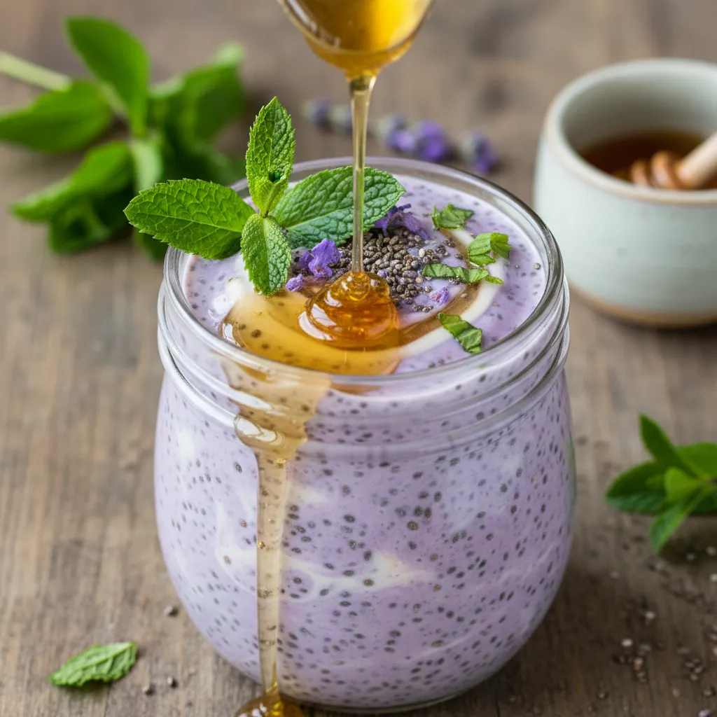 Creamy Lavender Mint Chia Smoothie with Honey Drizzle