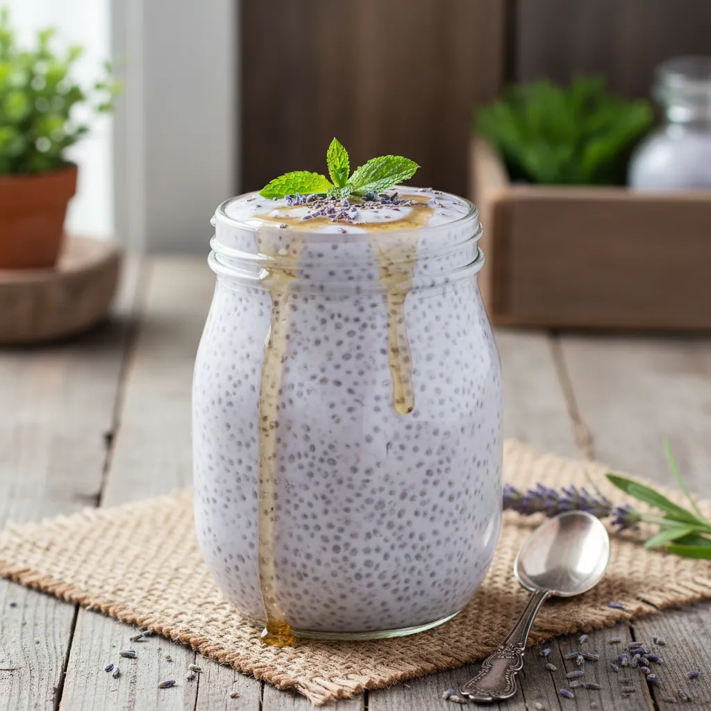 Creamy Lavender Mint Chia Smoothie with Honey Drizzle