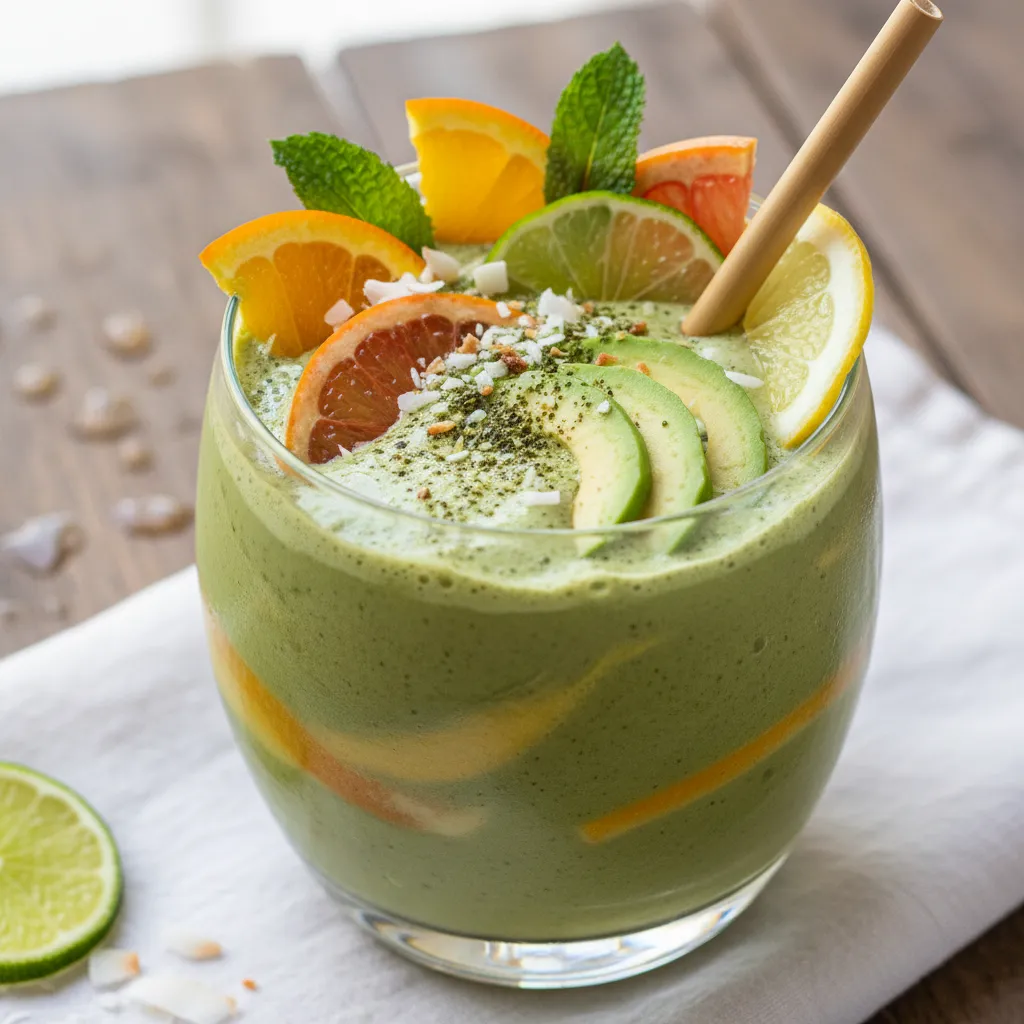 Creamy Matcha Avocado Citrus Smoothie