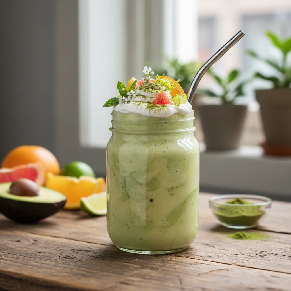 Creamy Matcha Avocado Citrus Smoothie