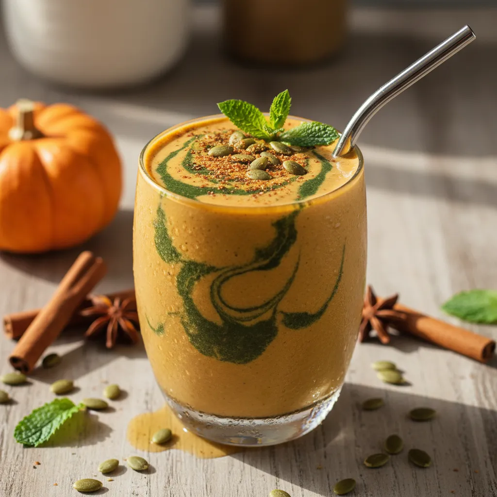 Creamy Pumpkin Spice Protein Smoothie with Spirulina Swirl
