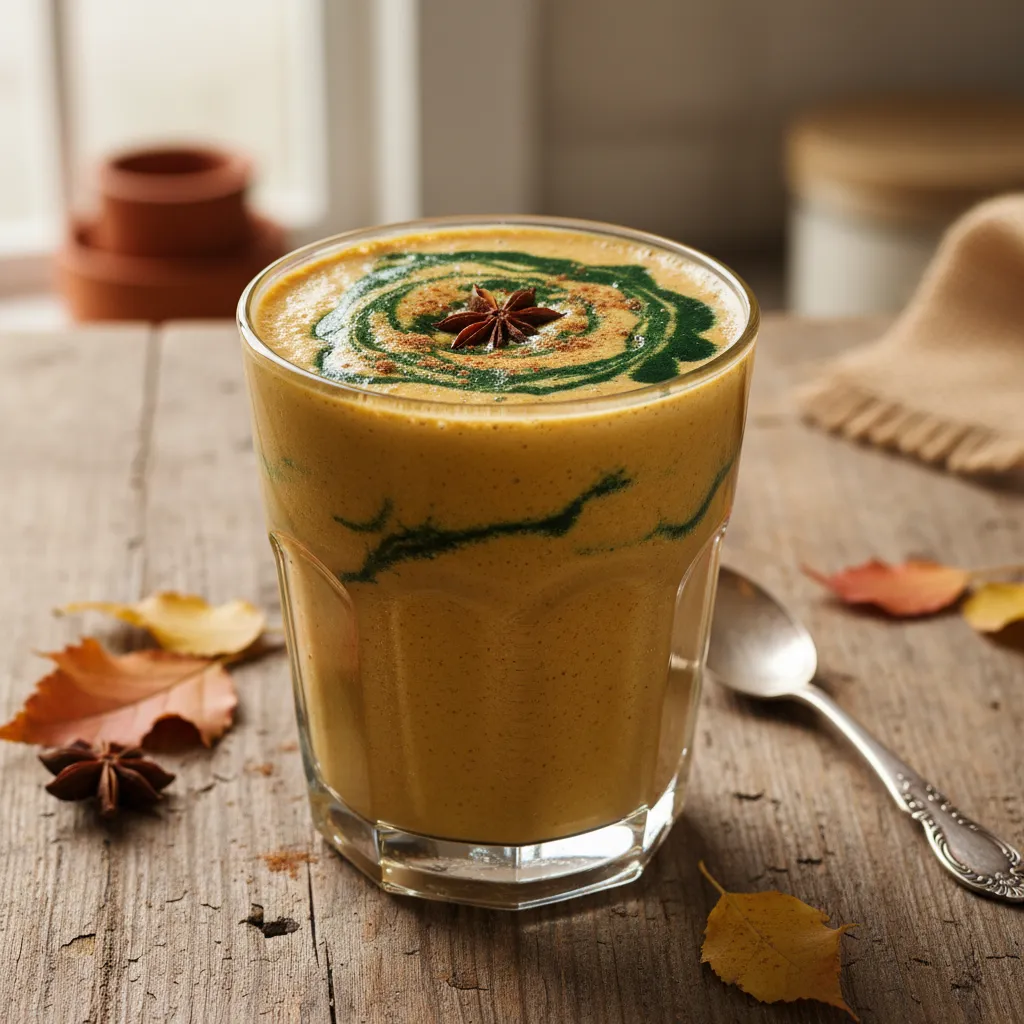 Creamy Pumpkin Spice Protein Smoothie with Spirulina Swirl
