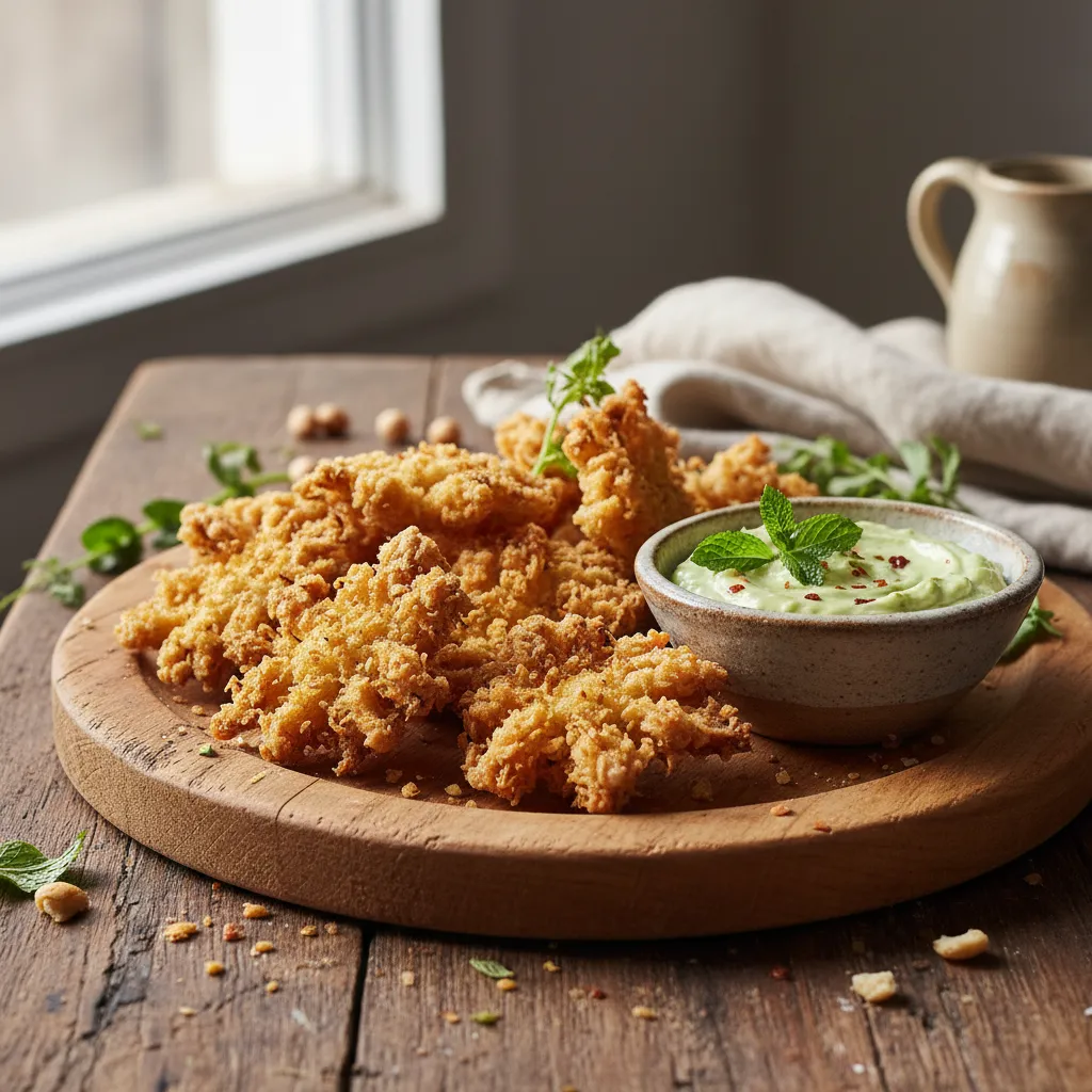 Crispy Chickpea Flower Tempura with Avocado Mint Dip