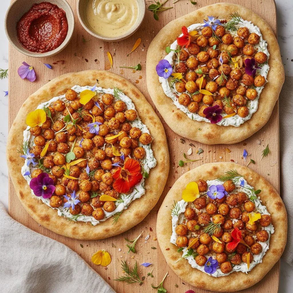 Crispy Chickpea and Edible Flower Flatbreads