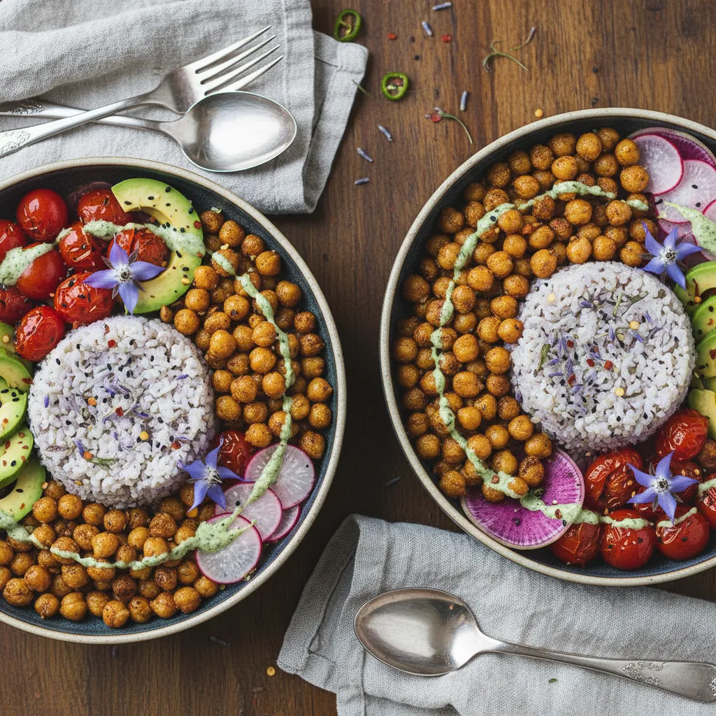 Crispy Chickpea and Lavender Infused Cauliflower Rice Bowls