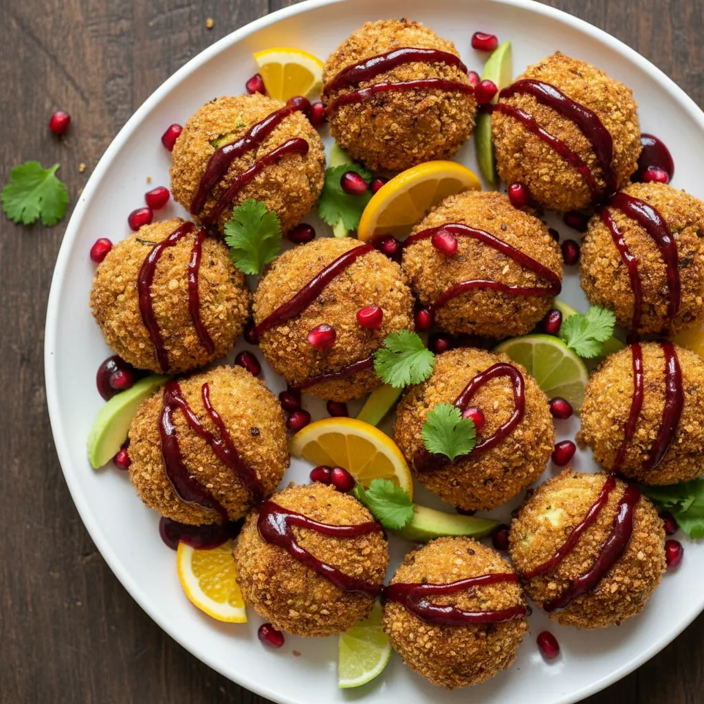 Crispy Citrus Avocado Chickpea Bites with Pomegranate Drizzle