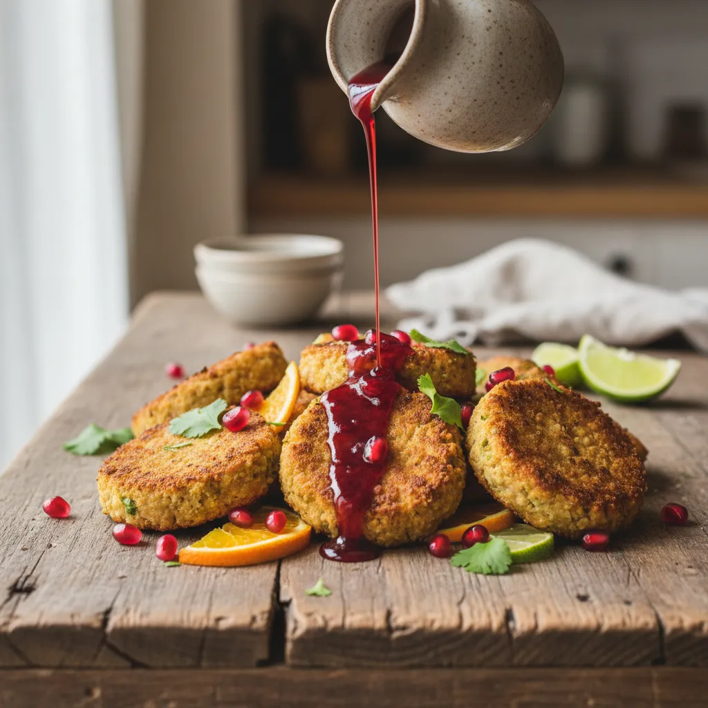 Crispy Citrus Avocado Chickpea Bites with Pomegranate Drizzle