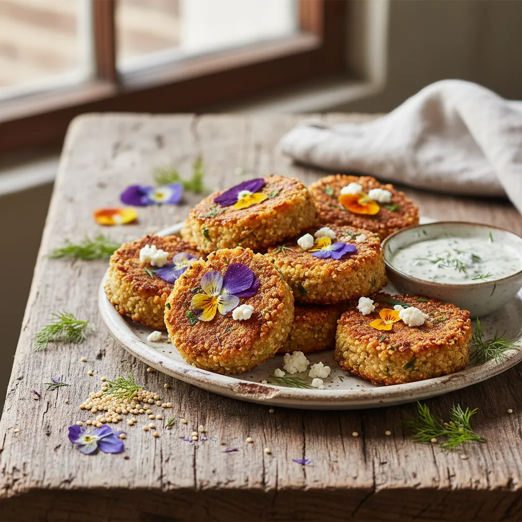 Crispy Edible Flower Feta Quinoa Bites