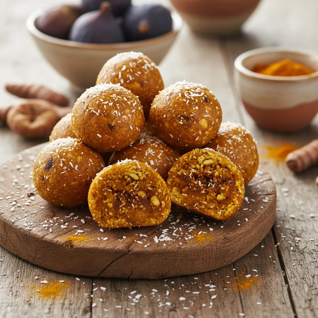 Crispy Fig and Turmeric Coconut Energy Balls