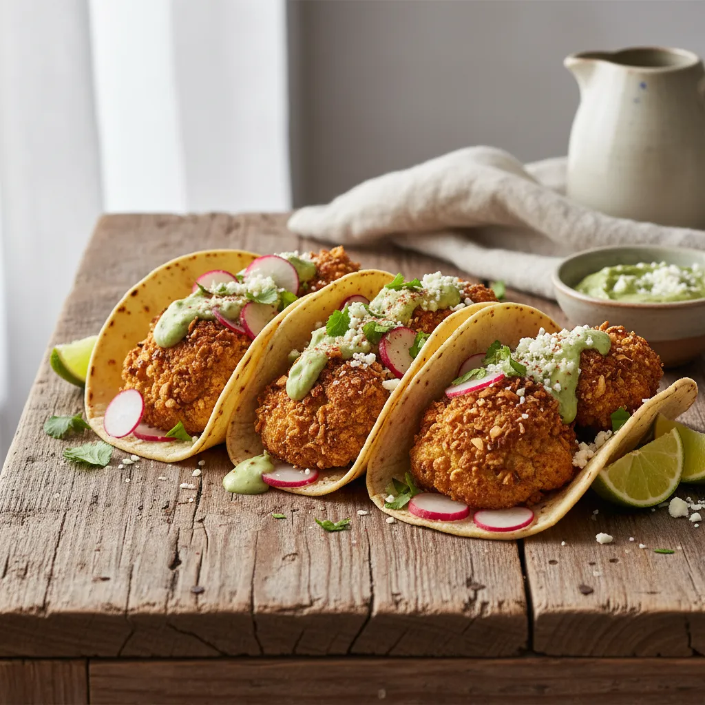 Crispy Garlic-Infused Cauliflower Tacos with Avocado Crema