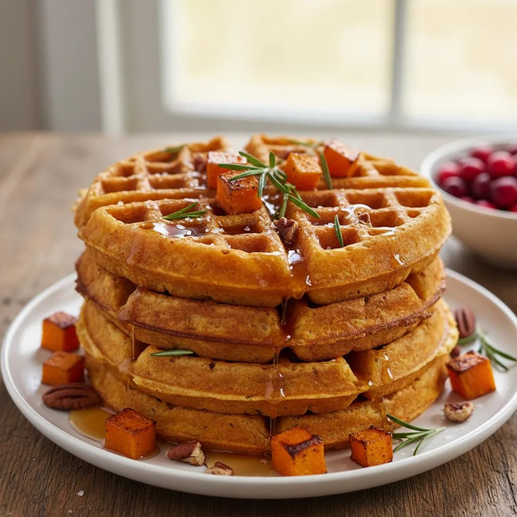 Crispy Maple Rosemary Butternut Squash Waffles