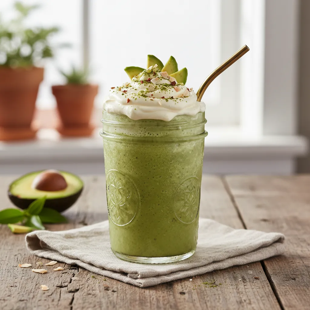 Crispy Matcha Green Tea Coconut Smoothie with Avocado Whip