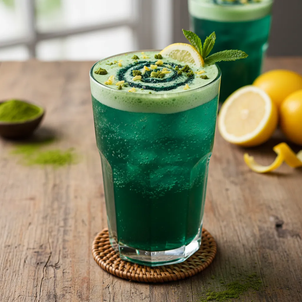 Crispy Matcha Lemonade Sparkler with Spirulina Swirl