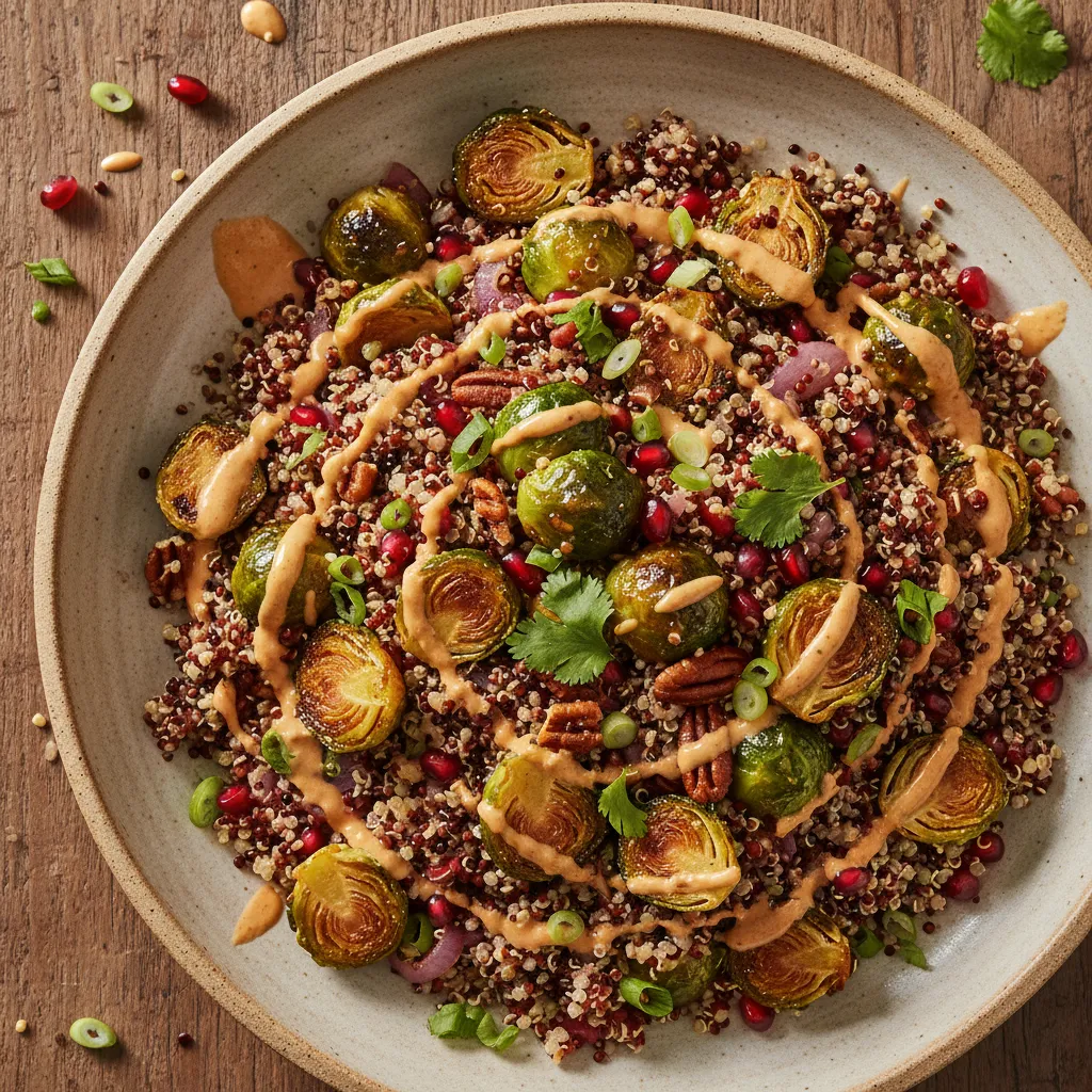 Crispy Miso-Maple Brussels Sprouts & Quinoa Salad