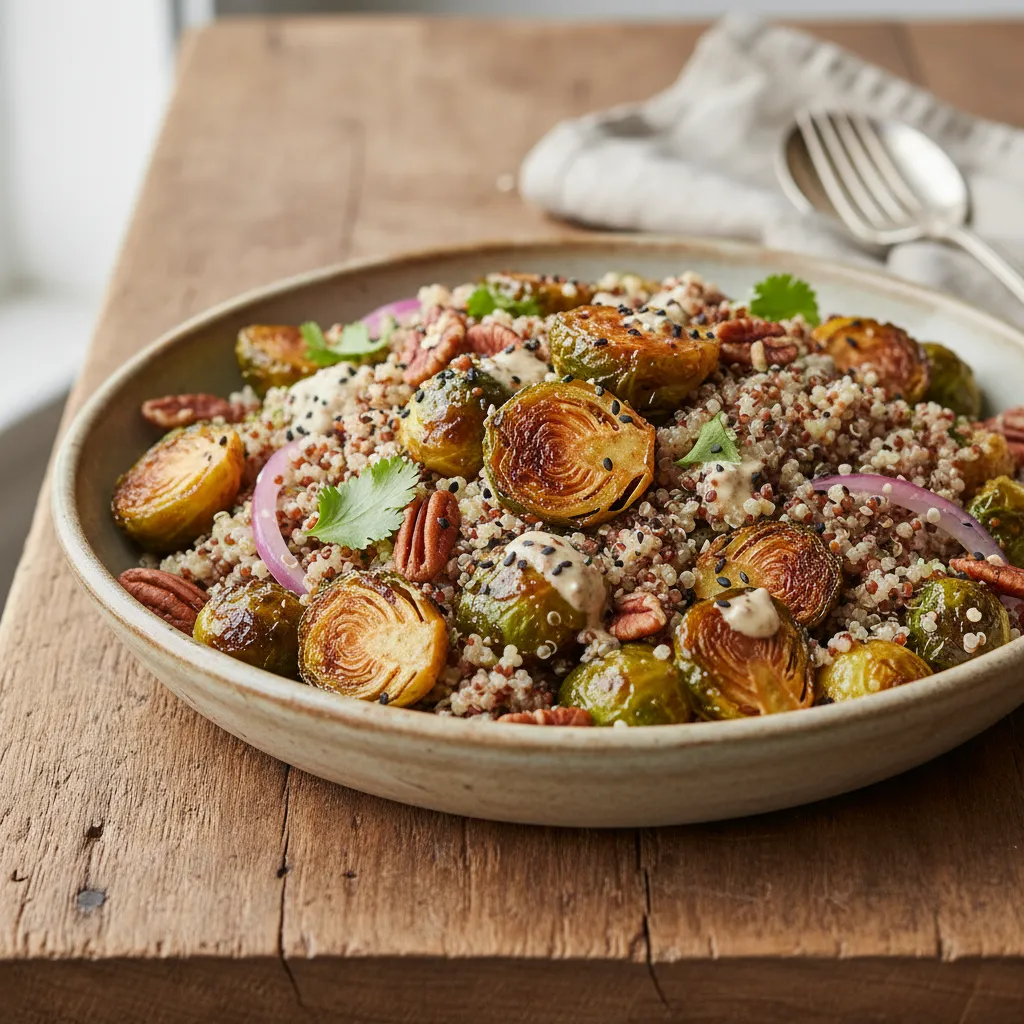 Crispy Miso-Maple Brussels Sprouts & Quinoa Salad