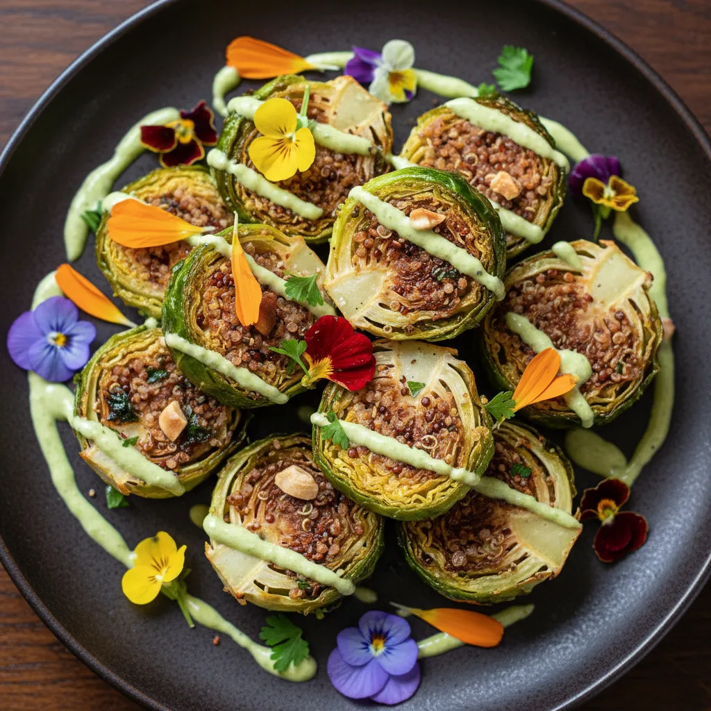 Crispy Quinoa-Stuffed Brussels Sprouts with Edible Flowers
