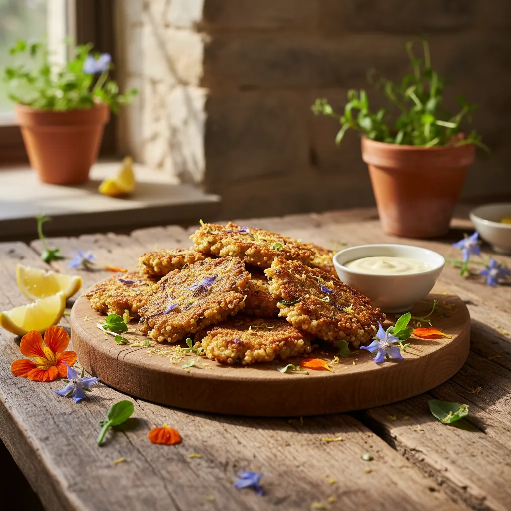 Crispy Quinoa and Edible Flower Fritters with Lemon Zest