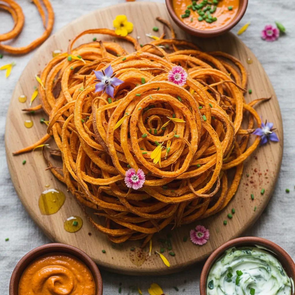 Crispy Spiralized Sweet Potato and Edible Flower Fritters