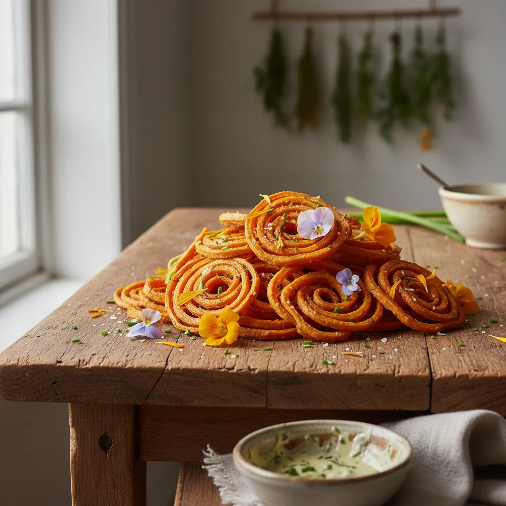 Crispy Spiralized Sweet Potato and Edible Flower Fritters