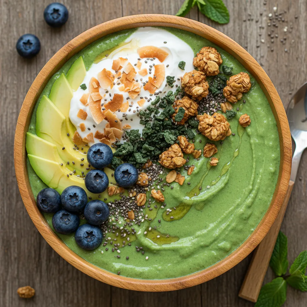 Crispy Spirulina Avocado Smoothie with Coconut Cream