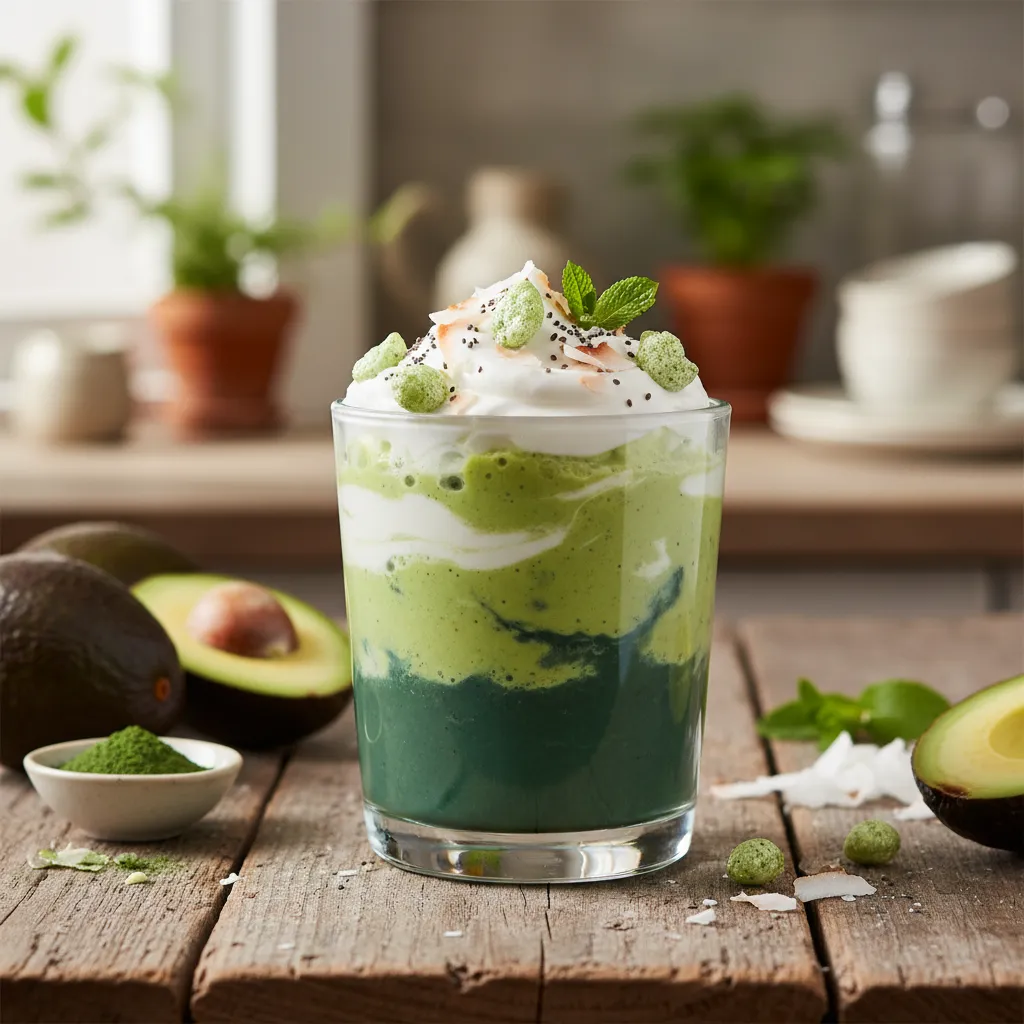 Crispy Spirulina Avocado Smoothie with Coconut Cream